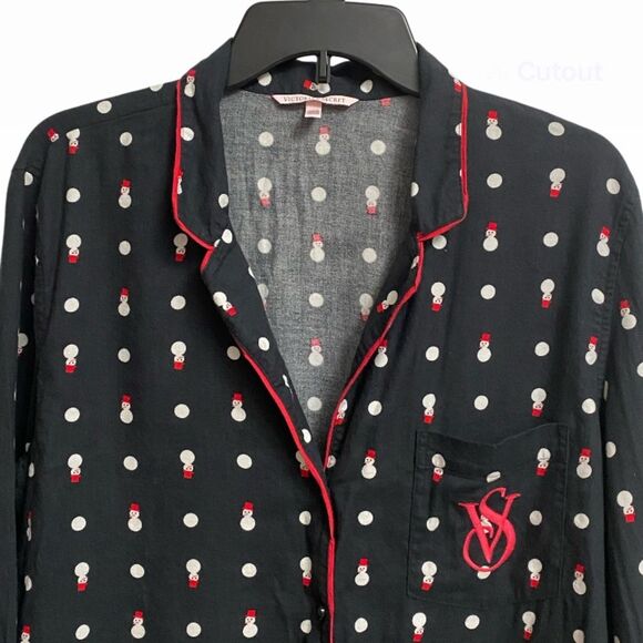 Victoria's Secret Snowman Pajama Top Women's Size M Black White Red Coquette - Picture 2 of 12